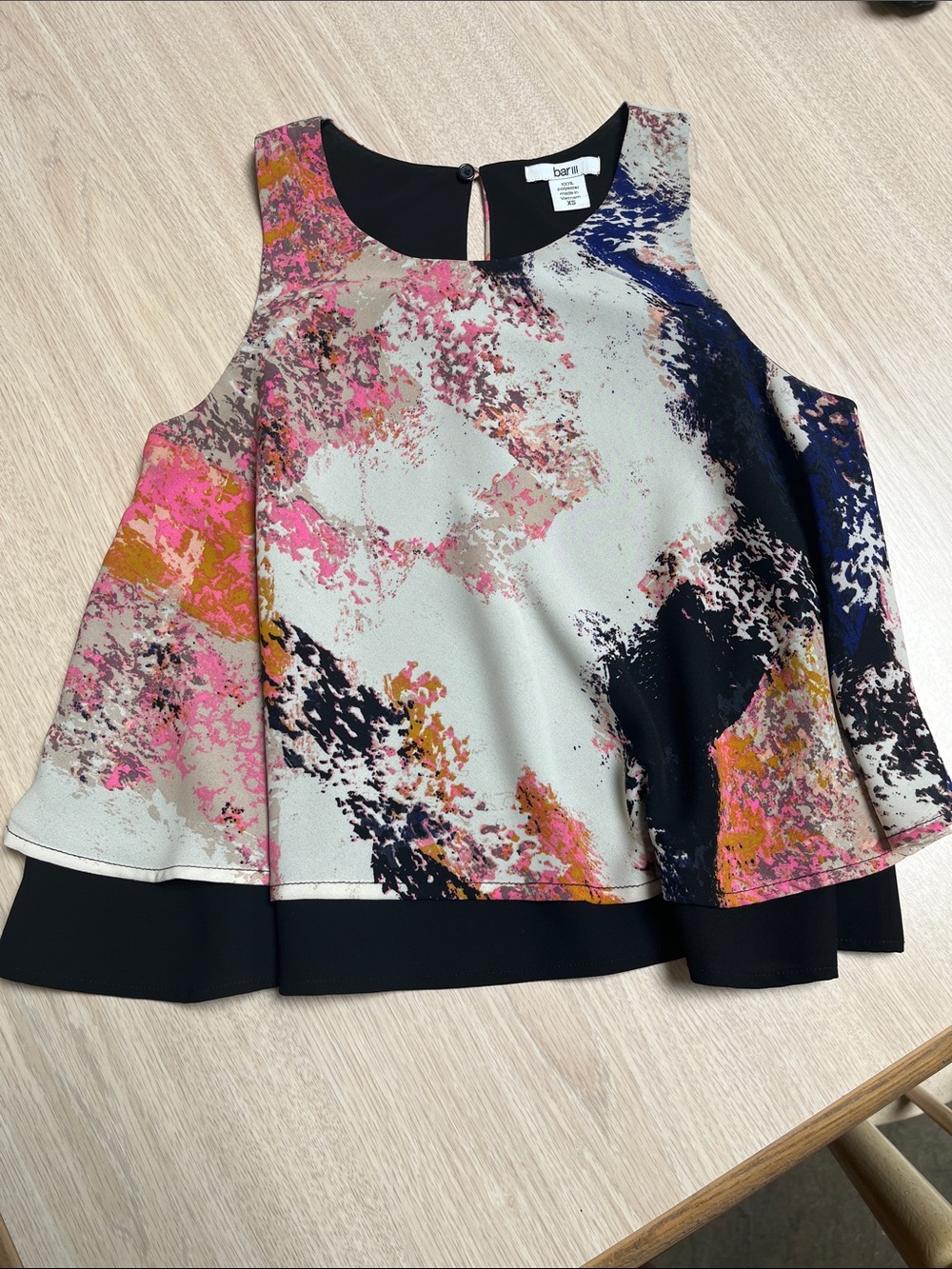 Bar III Pink Multi Abstract Floral Top
